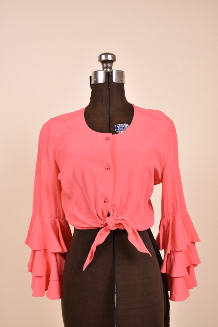 Hot Coral 80s Ruffle Sleeve Cropped Tie Top, XS/S – THE VAULT