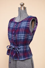 Load image into Gallery viewer, Purple 70s Wool Shell Plaid Button Up Top: Shown from Side