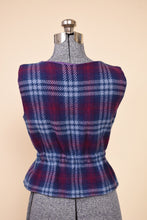 Load image into Gallery viewer, Purple 70s Wool Shell Plaid Button Up Top: Shown from Back