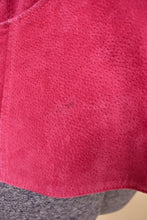 Load image into Gallery viewer, Pink suede jacket hem is shown up close. There is a slight discoloration.
