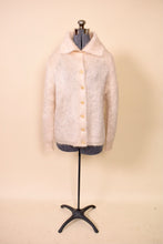 Load image into Gallery viewer, Cream Mohair Fuzzy Knit Cardigan By Jaeger. Afar to show length.
