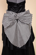 Load image into Gallery viewer, Black 80s Satin Strapless Gown: Large Black and White Bow Detail