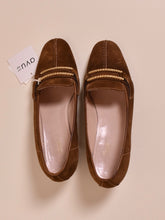 Load image into Gallery viewer, 1970s Suede Heeled Loafers By Gucci as shown from the top
