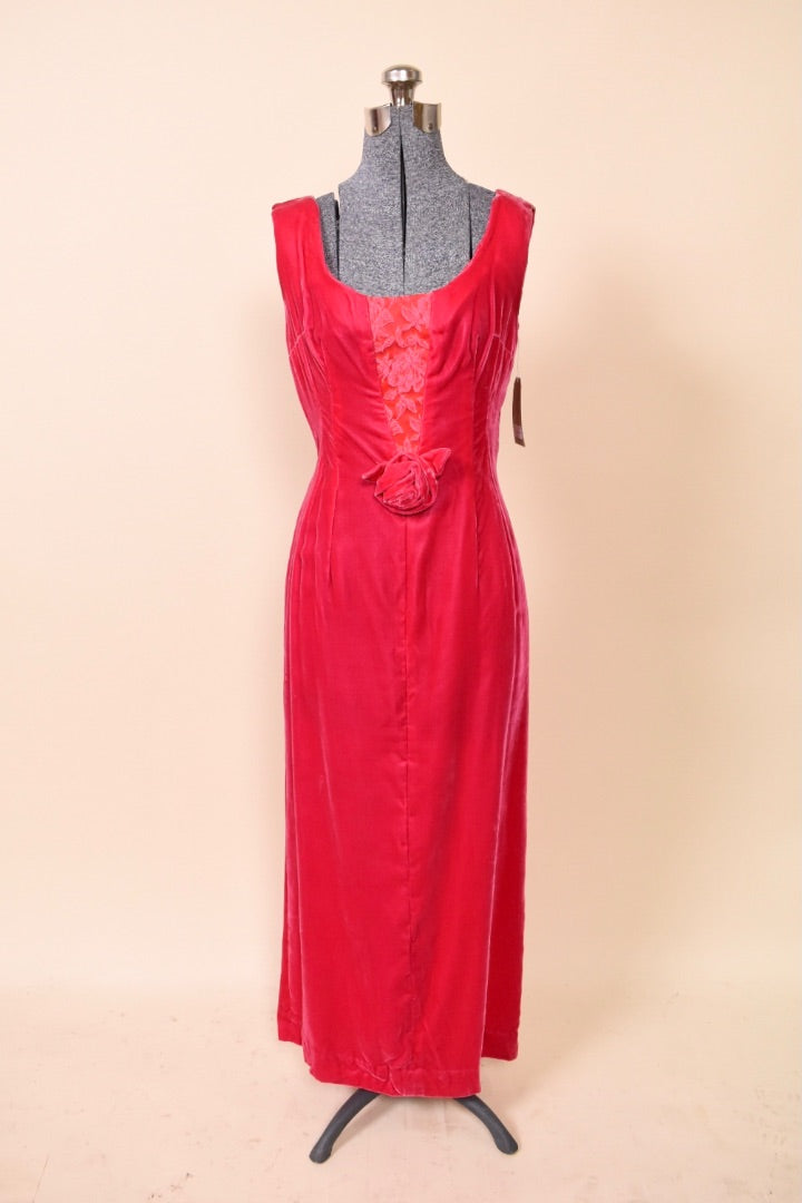 60s formal dress Retro 50s Open Back Prom Evening Due to the curve of the cummerbund under the bust and the tucks 60s Velvet Rose Dress