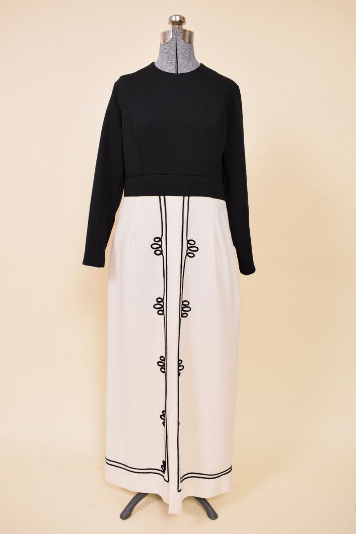 Black & White 60s Embroidered Maxi Dress, By Parkshire Original, M  THE  VAULT COLLECTIVE