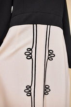 Load image into Gallery viewer, Black & White 60s Embroidered Maxi Dress, By Parkshire Original, M/L: Skirt Embroidery