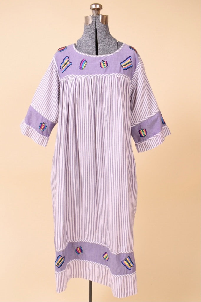 Purple Cotton Striped Butterfly Muumuu By Sante Classics, L/XL