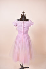 Load image into Gallery viewer, 1960s Lilac Lace Prom Dress shown from back