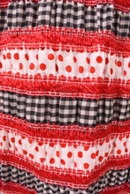 Load image into Gallery viewer, B&amp;W Gingham and Red Polka Dot Tiered Maxi Skirt, M
