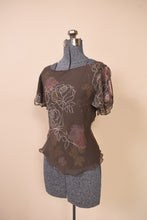 Load image into Gallery viewer, Brown Silk Bias Cut Layered Rose Print Top By Adrianna Papell, M