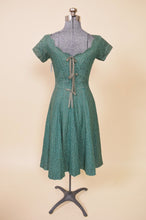 Load image into Gallery viewer, Green Late 1950s Lace Party Dress, XS: Shown from Back