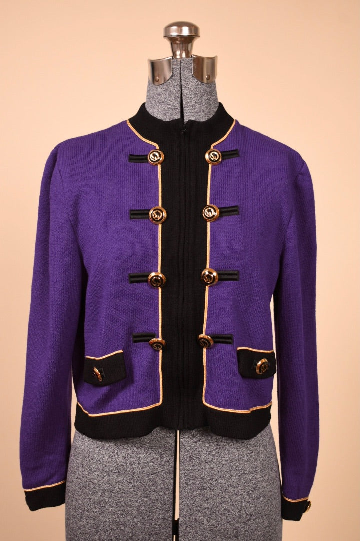 Purple Sweater Top With Gold Buttons Military Style By St. John