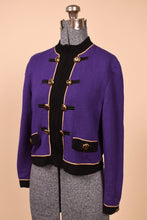 Load image into Gallery viewer, Purple Sweater Top With Gold Buttons Military Style By St. John
