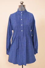 Load image into Gallery viewer, 1970s Navy Blue & White Graph Pleated Front Shirt/Dress By Marimekko: Shown from Front