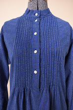 Load image into Gallery viewer, 1970s Navy Blue & White Graph Pleated Front Shirt/Dress By Marimekko: Pleated Chest Detail