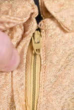 Load image into Gallery viewer, 60s Gold Brocade Mini Dress By Jefri Fashion, L: Zipepr