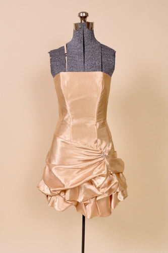 Champagne Formal Y2K Mini Dress By Jessica McClintock for Gunne Sax viewed from the front