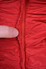 Load image into Gallery viewer, Red 80s ruched off shoulder cocktail dress with bows, picture of back zipper