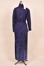 Load image into Gallery viewer, Navy Turtleneck &amp; Sequin Skirt Set as shown from the back
