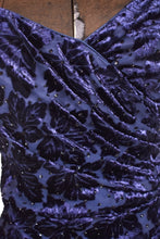 Load image into Gallery viewer, 80s Strappy organza and velvet cocktail dress velvet burnout detail closeup

