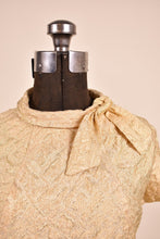 Load image into Gallery viewer, 60s Gold Brocade Mini Dress By Jefri Fashion, L: Bow Detail