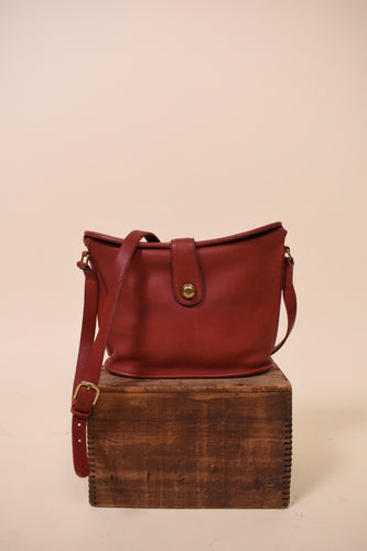 1970s Red Coach Binocular Bag shown from the front