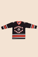 Load image into Gallery viewer, Black and Red 90s Buffalo Sabres Jersey By Professional Sports Club: Shown from Front