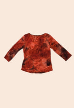 Load image into Gallery viewer, Orange Y2K Mesh Top By dressbarn. Pictured from the back.