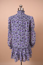Load image into Gallery viewer, Purple Floral Long Sleeve Smocked Mini Dress By Cinq a Sept, S