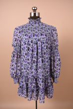 Load image into Gallery viewer, Purple Floral Long Sleeve Smocked Mini Dress By Cinq a Sept, S