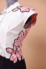 Load image into Gallery viewer, Black and Pink Gingham Rose Appliqué Mini Dress by Carven, M