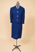 Load image into Gallery viewer, Vintage blue and purple 50&#39;s blazer skirt set is shown from the front. This preppy 50&#39;s suit is by Lane Shops.
