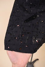 Load image into Gallery viewer, Vintage 50s eyelet cotton midi dress by Puritan is shown in close up. 
