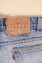 Load image into Gallery viewer, Blue Distressed Orange Tab Shorts By Levis, 31
