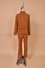 Load image into Gallery viewer, Vintage 90s two piece brown faux suede set is shown from the back. This set has boot cut pants.
