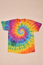 Load image into Gallery viewer, Vintage rainbow 1996 tie dye swirl fun run tee by Anvil is shown from the front. This shirt is single stitch.
