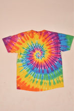 Load image into Gallery viewer, Vintage rainbow tie dye single stitch 1996 fun run tee shirt is shown from the back. 
