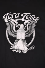 Load image into Gallery viewer, Vintage eighties glam rock graphic tee is shown in close up. This tee shirt has an eagle pyramid graphic and reads Tora Tora. 
