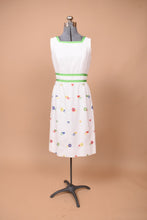 Load image into Gallery viewer, White 60s Embroidered Floral Dress with Green Trim By Mitch Robert, S
