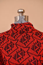 Load image into Gallery viewer, Vintage 80s red and black knit dress is shown in close up.
