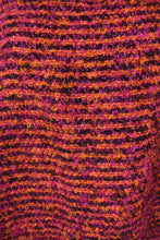 Load image into Gallery viewer, Vintage fuzzy knit pink, orange, and black boucle wool cape by Donegal Design is shown in close up.