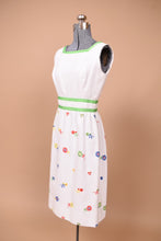 Load image into Gallery viewer, White 60s Embroidered Floral Dress with Green Trim By Mitch Robert, S
