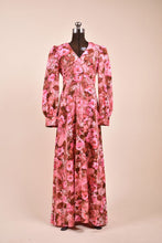 Load image into Gallery viewer, Pink Floral Puff Sleeve Hippie Maxi Dress, M