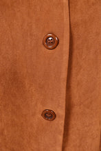 Load image into Gallery viewer, Vintage 90s brown faux suede cowgirl blazer set is shown in close up. This blazer has clear brown buttons down the front.
