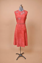 Load image into Gallery viewer, 60s Pink Faux Suede Rhinestone Dress by Samuel Robert, S
