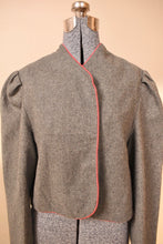 Load image into Gallery viewer, Pink-Piped Grey Wool Shrug Jacket, S/M
