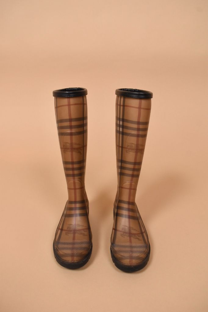 Tan Plaid Rain Boots By Burberry, 35 – THE VAULT COLLECTIVE