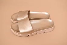 Load image into Gallery viewer, Designer Silver Metallic Slides, by Stuart Weitzman, W8/8.5

