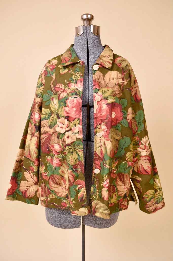 Olive Botanical Print Cotton-Blend Jacket by Outside Designworks un-buttoned