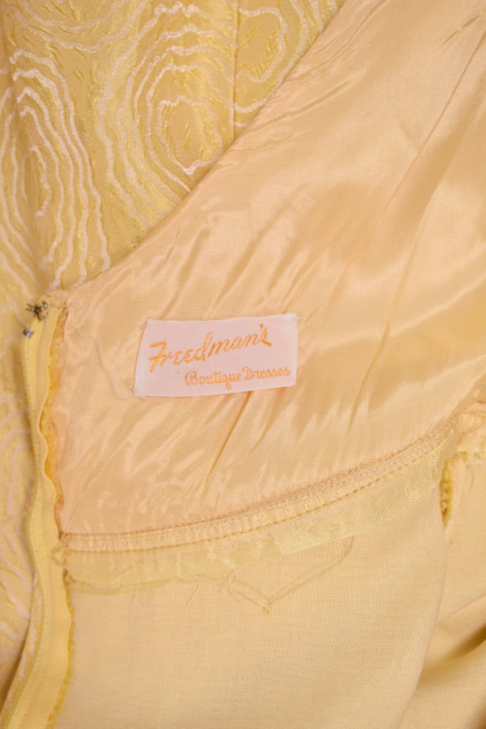 Yellow 60s Empire Waist Gown With Sash By Freeman's, XS